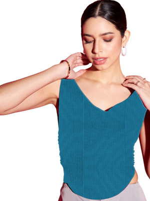 jovo Casual Self Design Women Light Blue Top