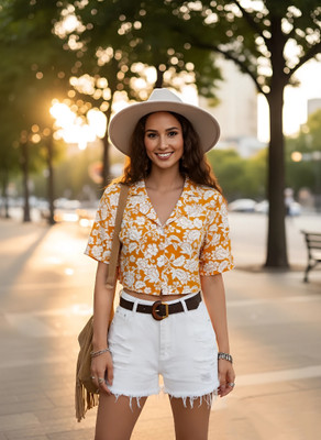 Leriya Fashion Casual Printed Women Orange Top