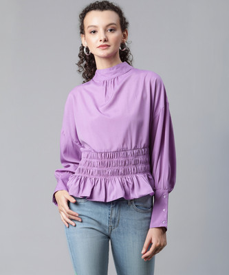 PLUSS Casual Solid Women Purple Top