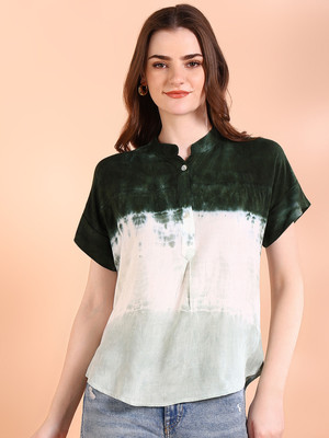PinkTribe Casual Tie & Dye Women Green Top