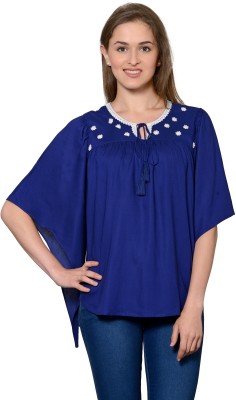 patrorna Casual Embroidered Women Dark Blue Top