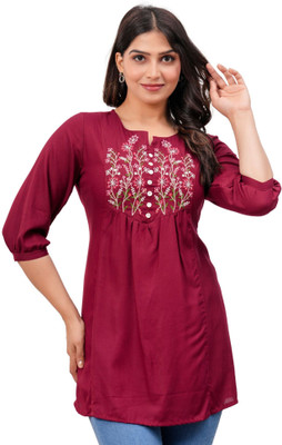 himanc Party Embroidered Women Maroon Top