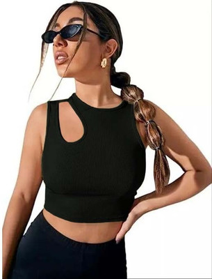 Pyramid Fashions Casual Solid Women Black Top