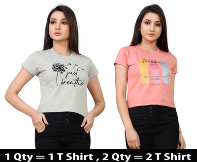 DEE LEAF Casual Printed Women Grey, Pink Top