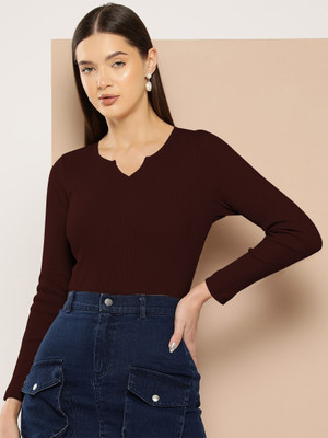 Dream Beauty Fashion Casual Solid Women Brown Top