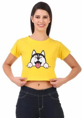 brikshi Casual Animal Print Women Yellow Top