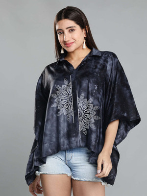 LetsDressUp Casual Printed Women Black, Grey Top