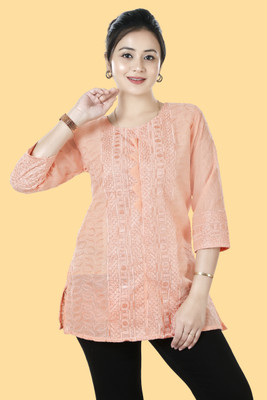 VISHESTA Casual Embroidered Women Pink Top