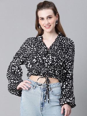 OXOLLOXO Casual Printed Women Black, White Top