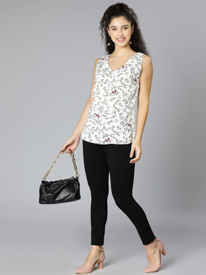 OXOLLOXO Casual Floral Print Women White Top