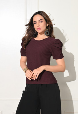 IUGA Casual Solid Women Purple Top