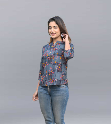 METRONAUT Casual Printed Women Grey Top