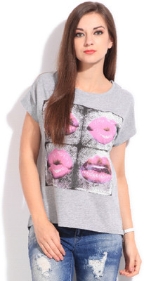 ONLY Casual Short Sleeve Printed Women Grey Top