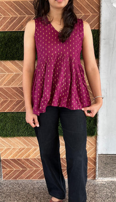 Labhanshi Creation Casual Floral Print Women Purple Top