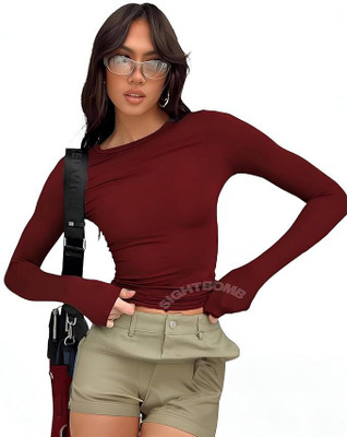 SIGHTBOMB Party Solid Women Maroon Top