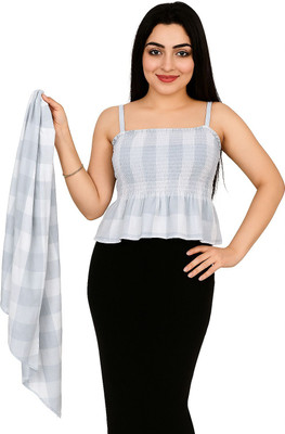 Fabhaat Casual Checkered, Printed Women Pink, White Top