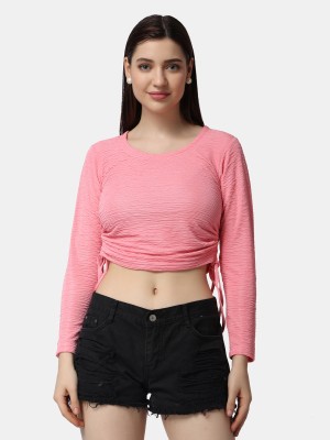 POPWINGS Casual Solid Women Pink Top