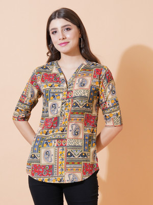 FebQ Party Printed Women Grey Top