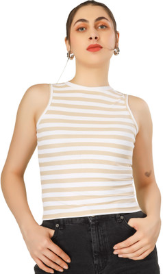 Clothza Casual Striped Women Beige Top