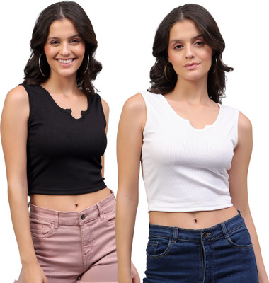 FASHA Casual Self Design Women Black, White Top