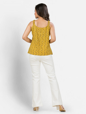 Crazy Needle Casual Printed Women Yellow Top