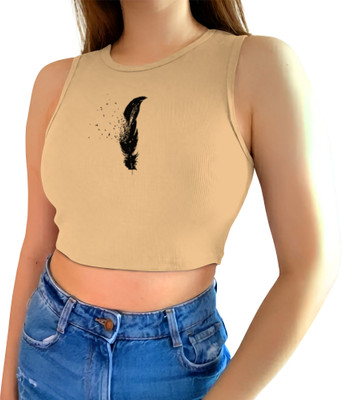 Fashion And Youth Casual Printed Women Beige Top