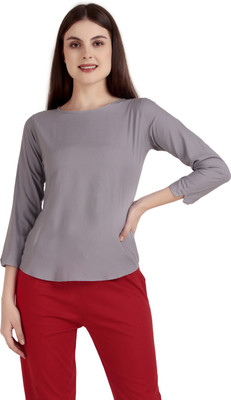 MADE IN THE SHADE Casual Solid Women Grey Top