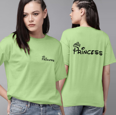 hkCreation Printed, Typography Women Round Neck Green T-Shirt