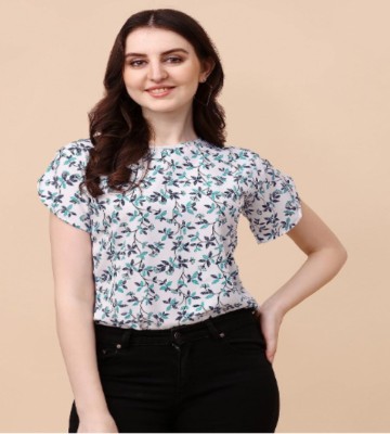 AJEET Casual Printed Women White, Light Blue, Black Top