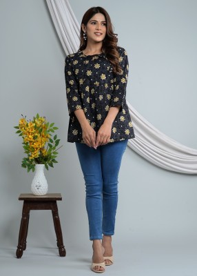 RAAKA Casual Printed Women Black, Yellow, White Top