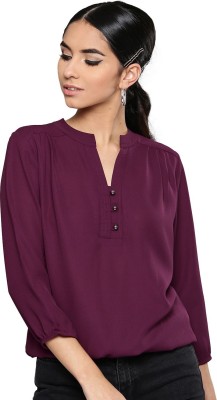 HARPA Casual Regular Sleeve Solid Women Purple Top