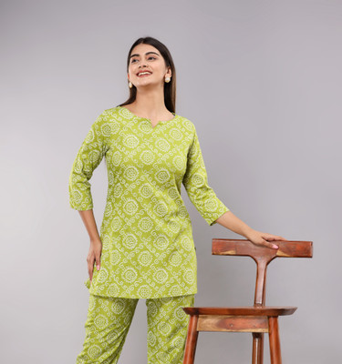 HANDISH Casual Self Design Women Green Top
