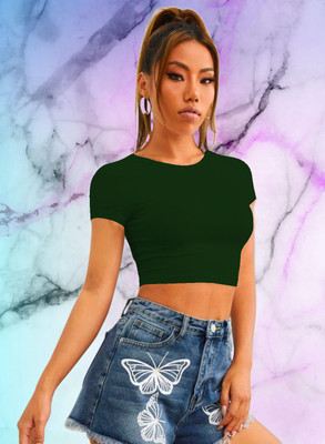 Dream Beauty Fashion Casual Solid Women Dark Green Top