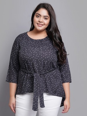 Yash Gallery Casual Polka Print Women Grey Top