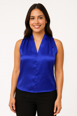 TRUSTROW Casual Solid Women Blue Top