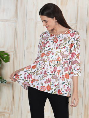 JINVARAM Casual Floral Print Women Multicolor Top
