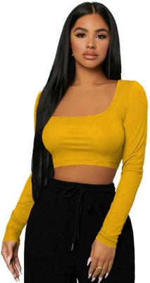 THE BLAZZE Casual Solid Women Yellow Top