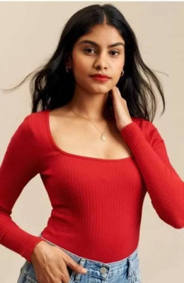 Whitewhale Casual Solid Women Red Top