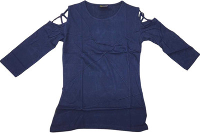 xyzz Casual Solid Women Dark Blue Top