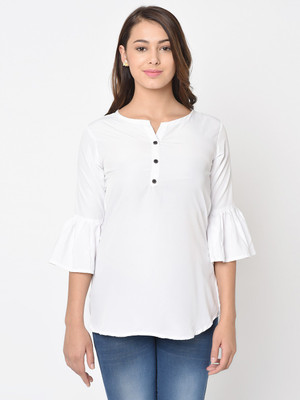 aruati Casual Bell Sleeve Solid Women White Top