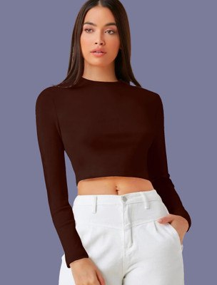 NAVYANKAA Casual Solid Women Brown Top