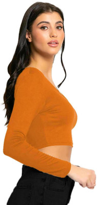 THE BLAZZE Casual Self Design Women Orange Top
