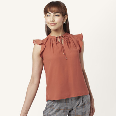 Annabelle by Pantaloons Casual Solid Women Beige Top