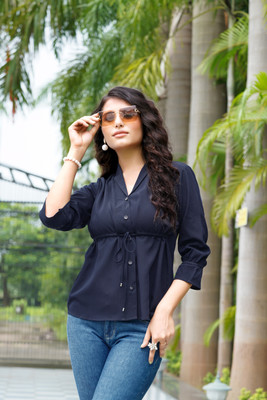 Abdhi Creation Casual Solid Women Dark Blue Top