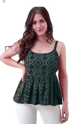 Krishna Creation collation Party Striped Women Green Top