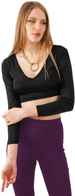THE BLAZZE Casual Solid Women Black Top