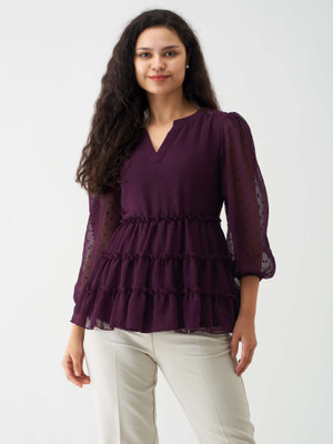 AASK Casual Self Design Women Purple Top