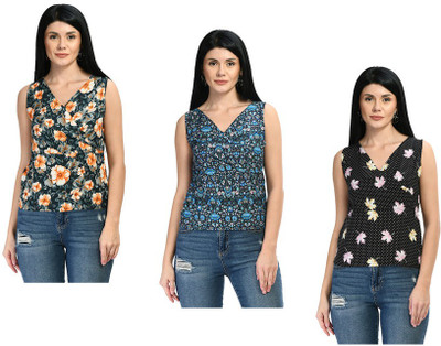 KAVYA Casual Floral Print Women Dark Blue, Dark Green, Black Top