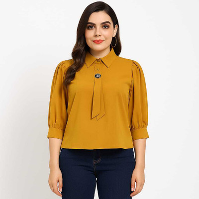 FABRICEMPORIUM Casual Solid Women Light Blue Top