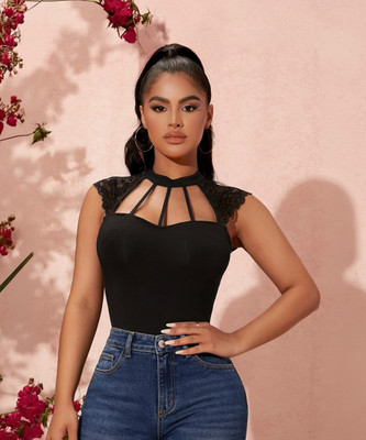 Projas Casual Self Design Women Black Top